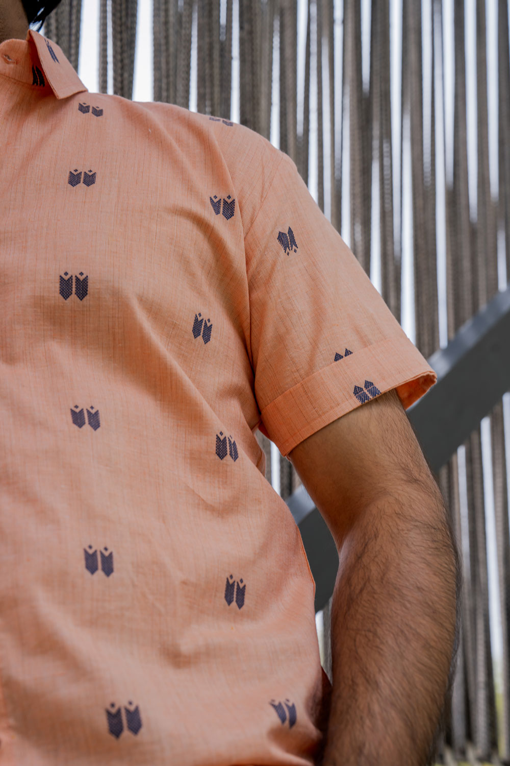 Peach Navy Jacquard Shirt